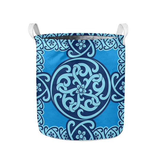 Blue Celtic Symbol Print Collapsible Laundry Basket