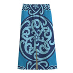 Blue Celtic Symbol Print Cotton Front Slit Maxi Skirt