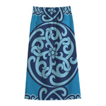 Blue Celtic Symbol Print Cotton Front Slit Maxi Skirt