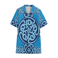 Blue Celtic Symbol Print Cotton Hawaiian Shirt