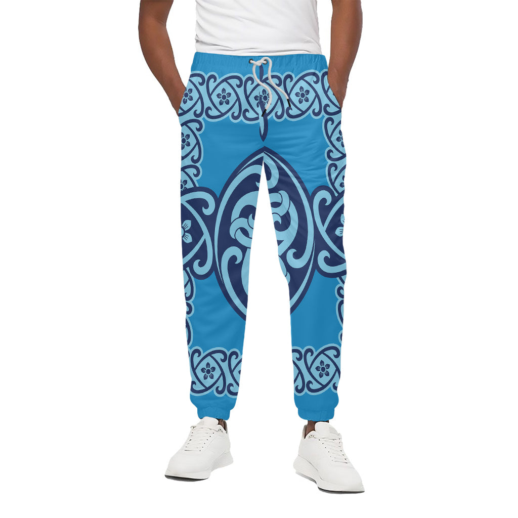 Blue Celtic Symbol Print Cotton Pants