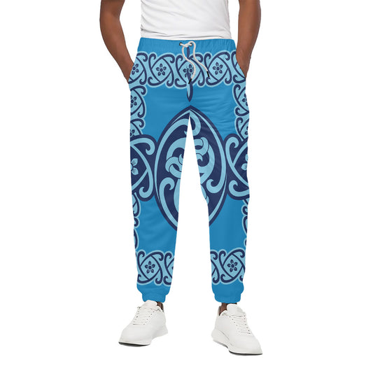 Blue Celtic Symbol Print Cotton Pants