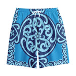 Blue Celtic Symbol Print Cotton Shorts