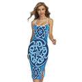Blue Celtic Symbol Print Cross Back Cami Dress