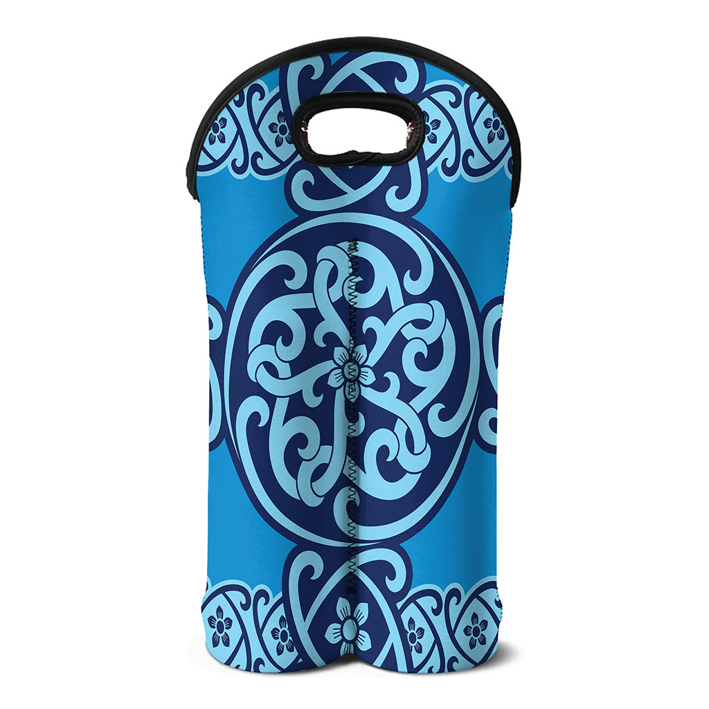 Blue Celtic Symbol Print Double Neoprene Wine Tote