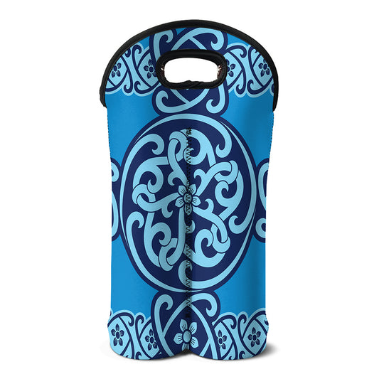 Blue Celtic Symbol Print Double Neoprene Wine Tote
