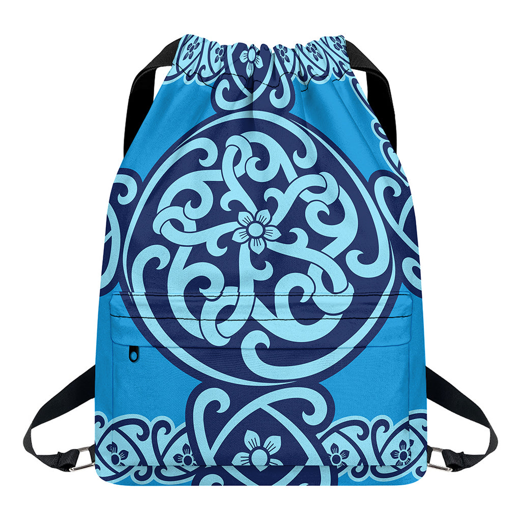 Blue Celtic Symbol Print Drawstring Backpack