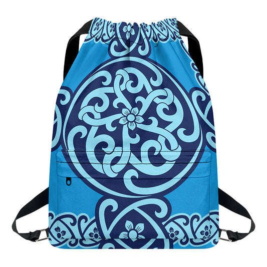 Blue Celtic Symbol Print Drawstring Backpack