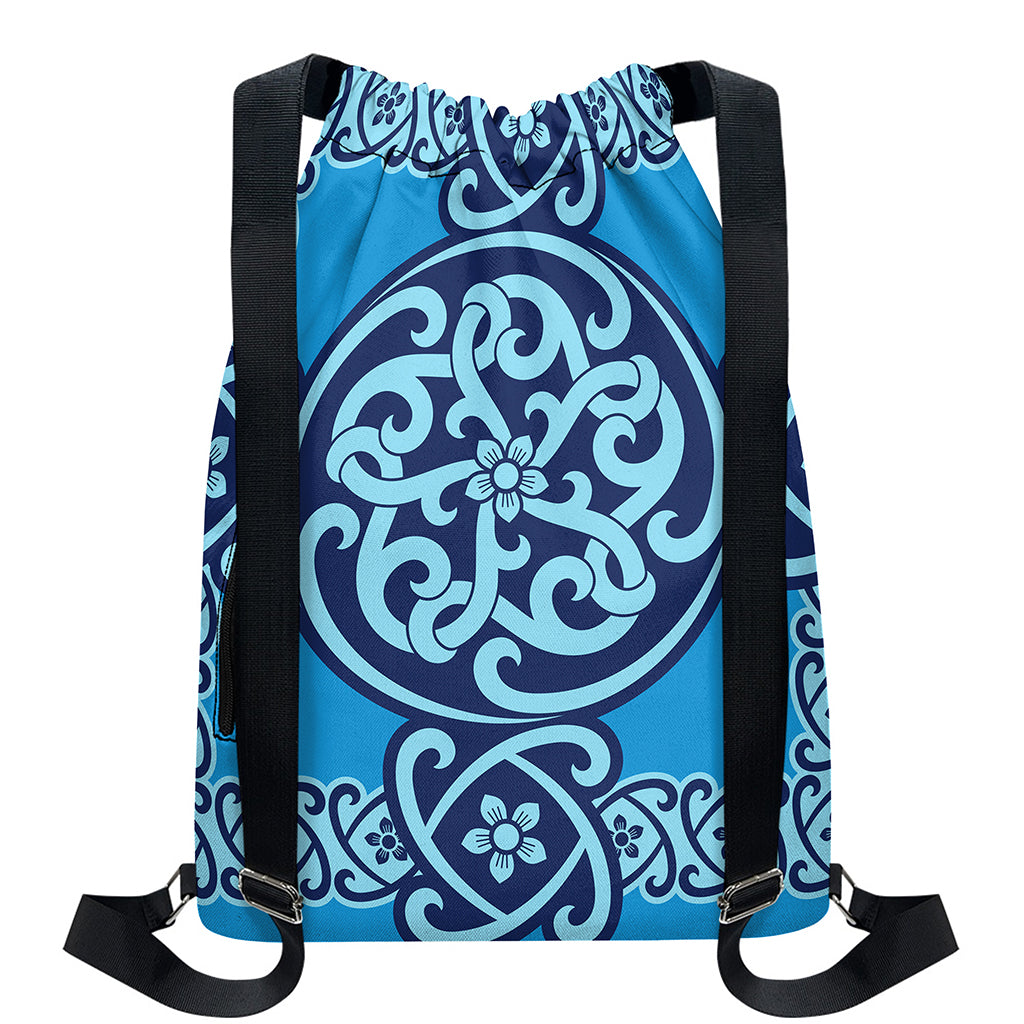 Blue Celtic Symbol Print Drawstring Backpack
