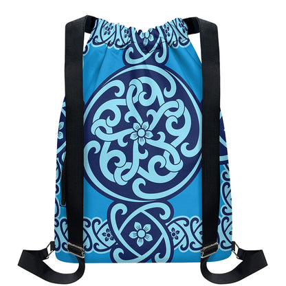 Blue Celtic Symbol Print Drawstring Backpack
