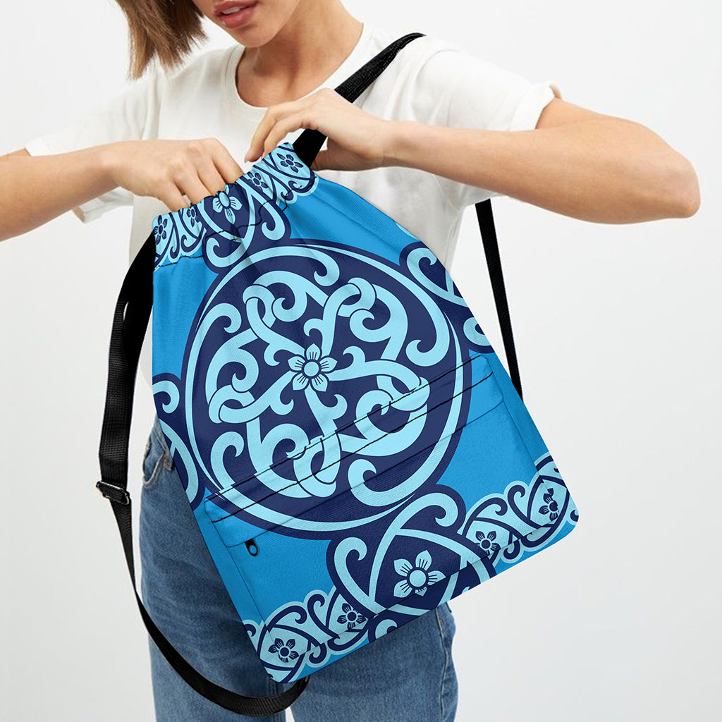 Blue Celtic Symbol Print Drawstring Backpack
