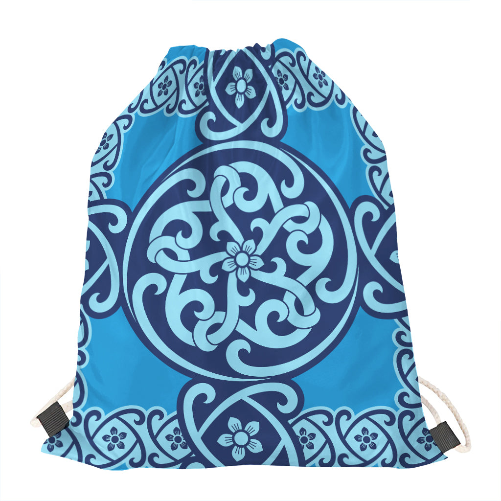 Blue Celtic Symbol Print Drawstring Bag