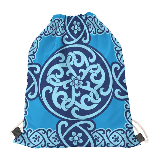 Blue Celtic Symbol Print Drawstring Bag