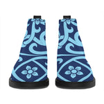 Blue Celtic Symbol Print Flat Ankle Boots