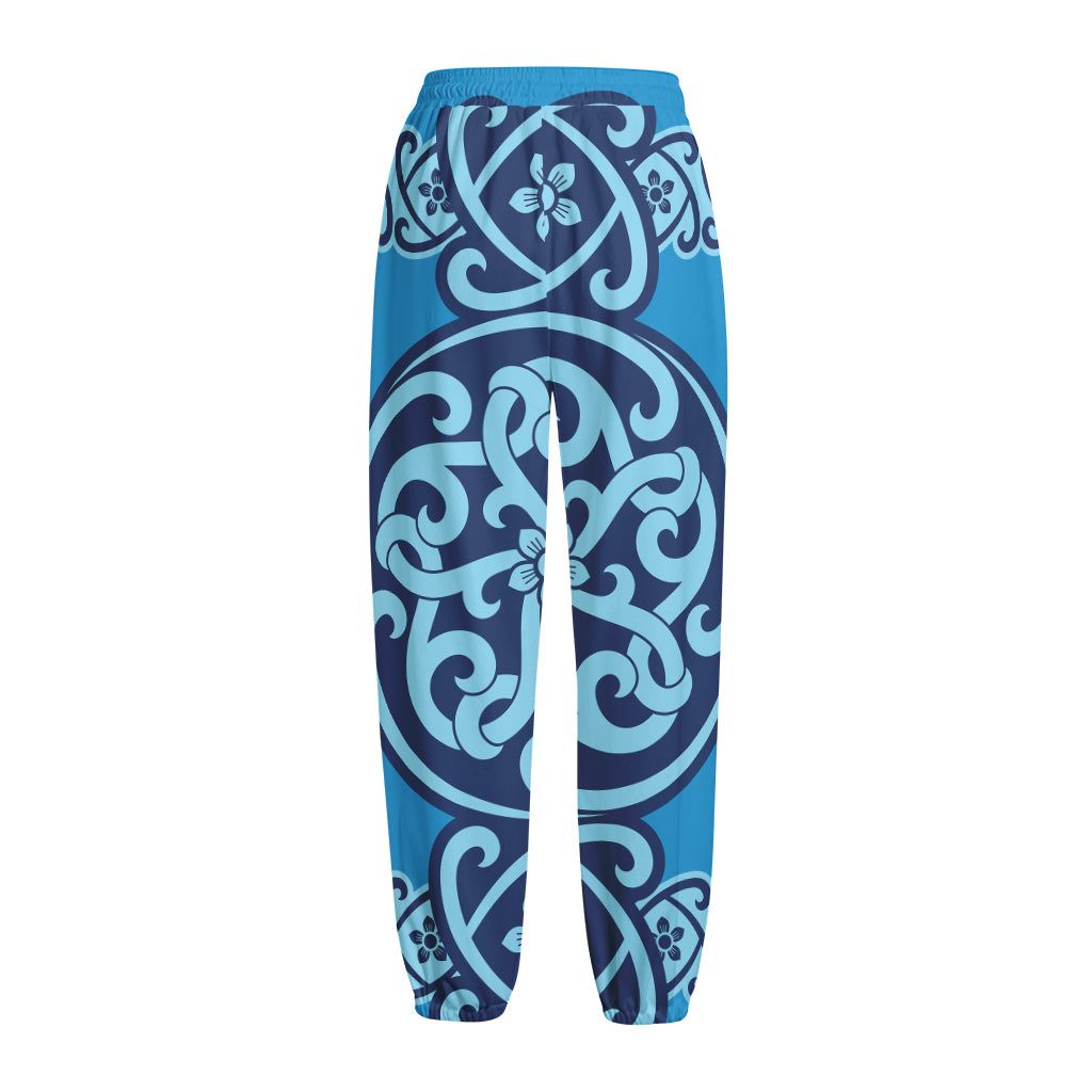 Blue Celtic Symbol Print Fleece Lined Knit Pants