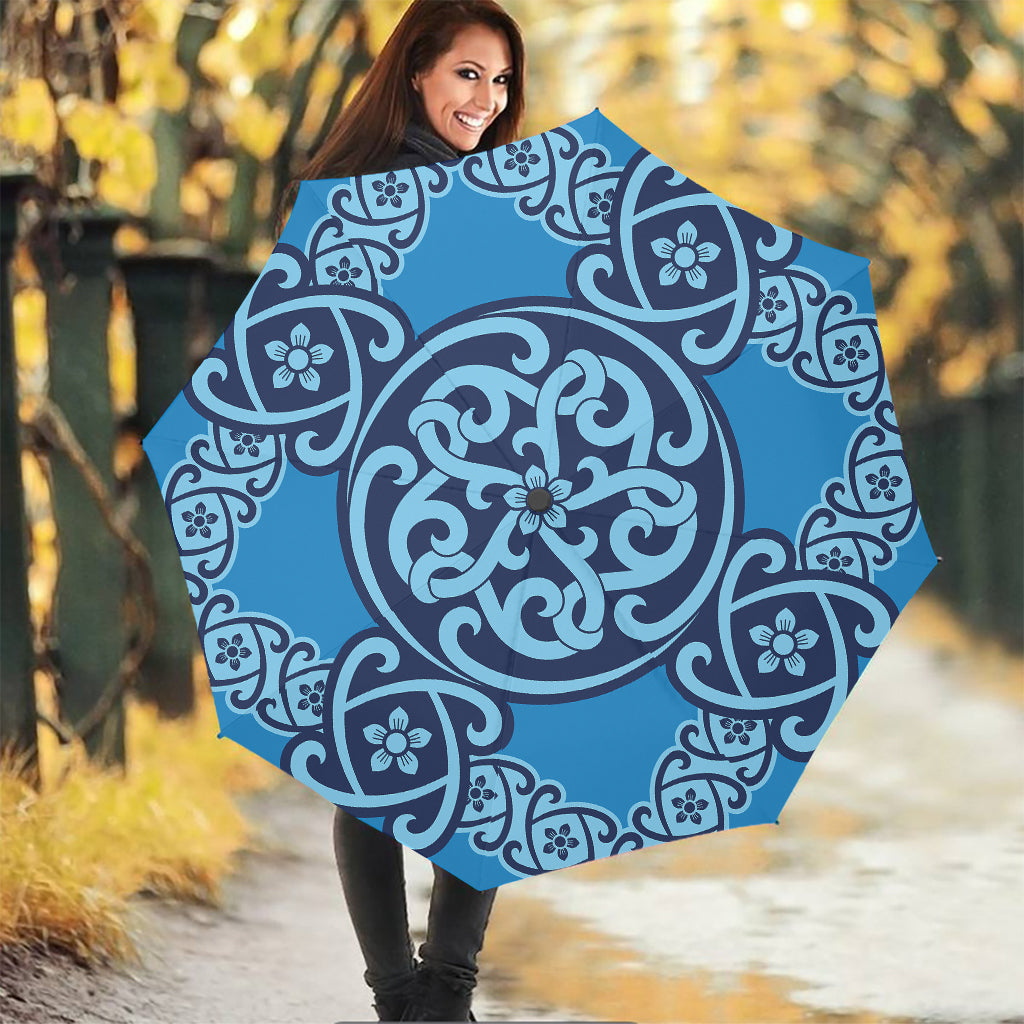 Blue Celtic Symbol Print Foldable Umbrella