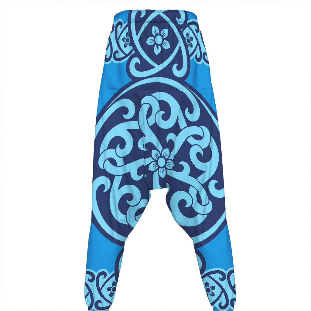 Blue Celtic Symbol Print Hammer Pants