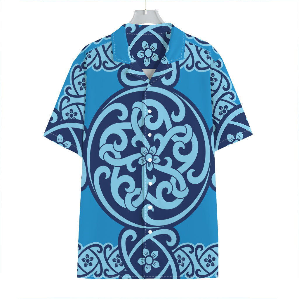 Blue Celtic Symbol Print Hawaiian Shirt