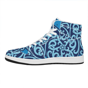 Blue Celtic Symbol Print High Top Leather Sneakers