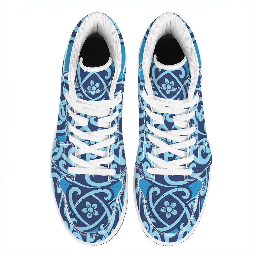 Blue Celtic Symbol Print High Top Leather Sneakers