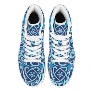 Blue Celtic Symbol Print High Top Leather Sneakers