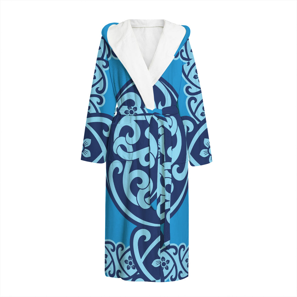 Blue Celtic Symbol Print Hooded Bathrobe