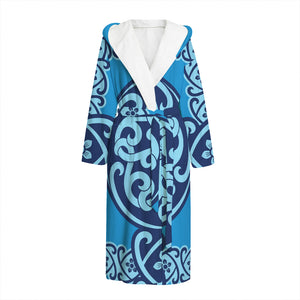 Blue Celtic Symbol Print Hooded Bathrobe