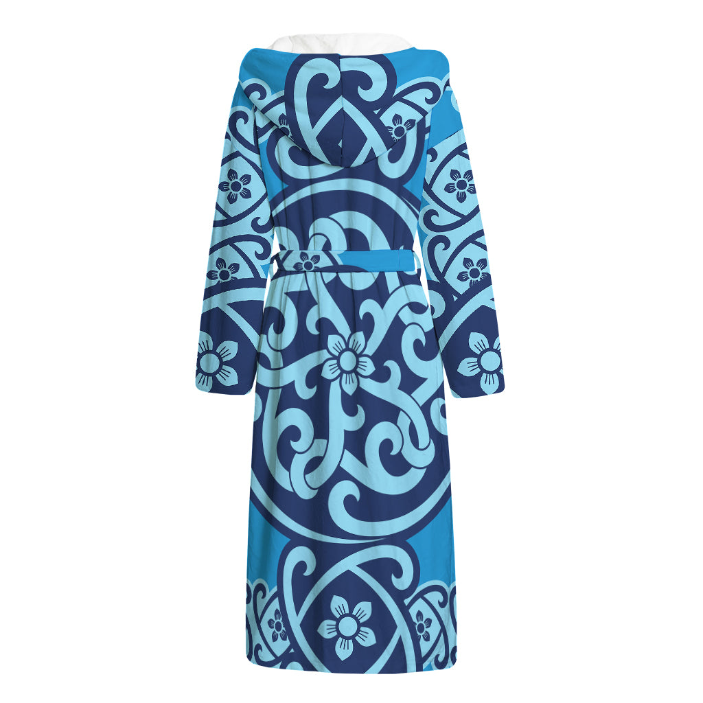 Blue Celtic Symbol Print Hooded Bathrobe