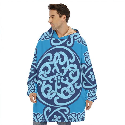 Blue Celtic Symbol Print Hoodie Blanket