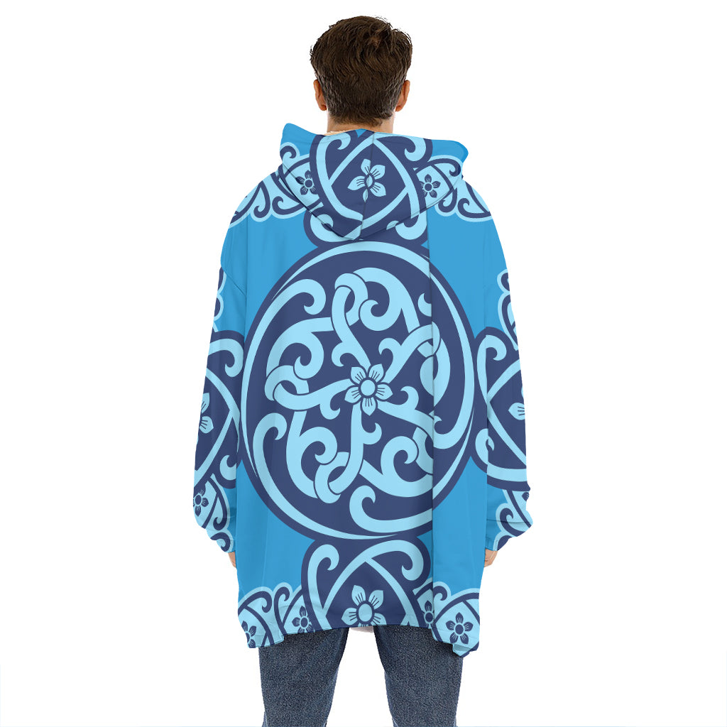 Blue Celtic Symbol Print Hoodie Blanket