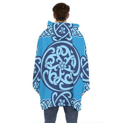 Blue Celtic Symbol Print Hoodie Blanket