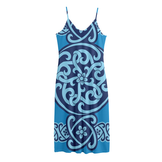 Blue Celtic Symbol Print Jersey Midi Cami Dress