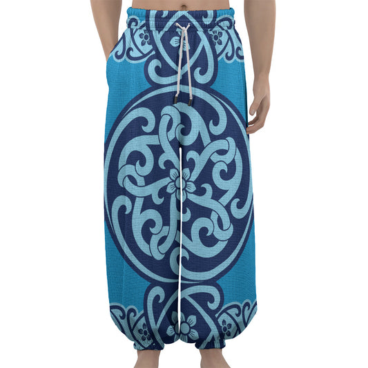 Blue Celtic Symbol Print Lantern Pants