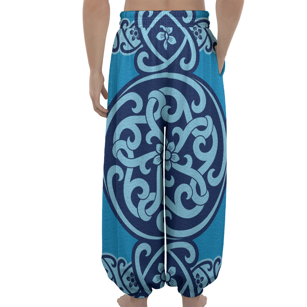Blue Celtic Symbol Print Lantern Pants
