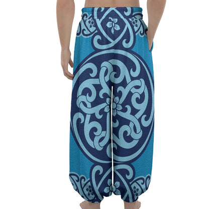 Blue Celtic Symbol Print Lantern Pants