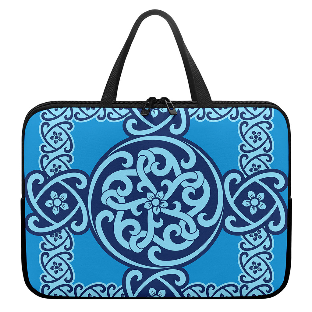 Blue Celtic Symbol Print Laptop Sleeve With Handle