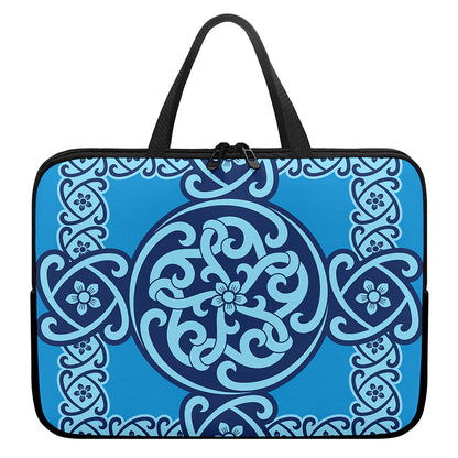 Blue Celtic Symbol Print Laptop Sleeve With Handle
