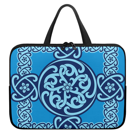 Blue Celtic Symbol Print Laptop Sleeve With Handle