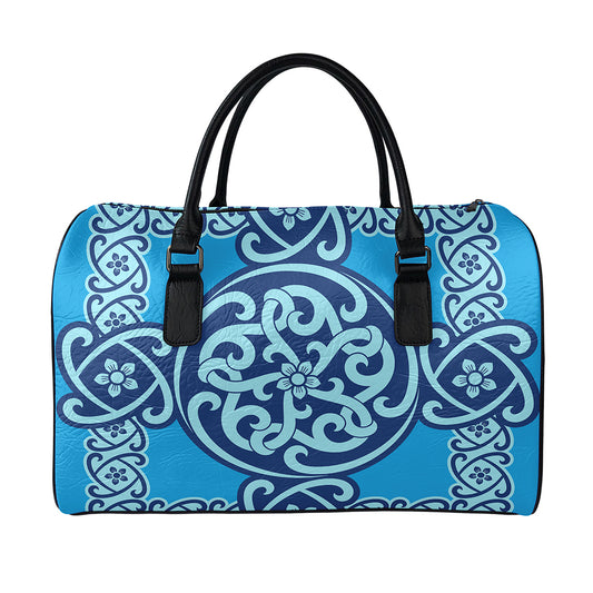 Blue Celtic Symbol Print Leather Duffle Bag
