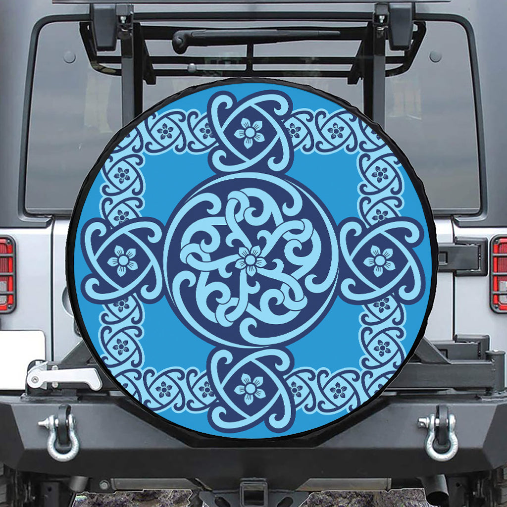 Blue Celtic Symbol Print Leather Spare Tire Cover