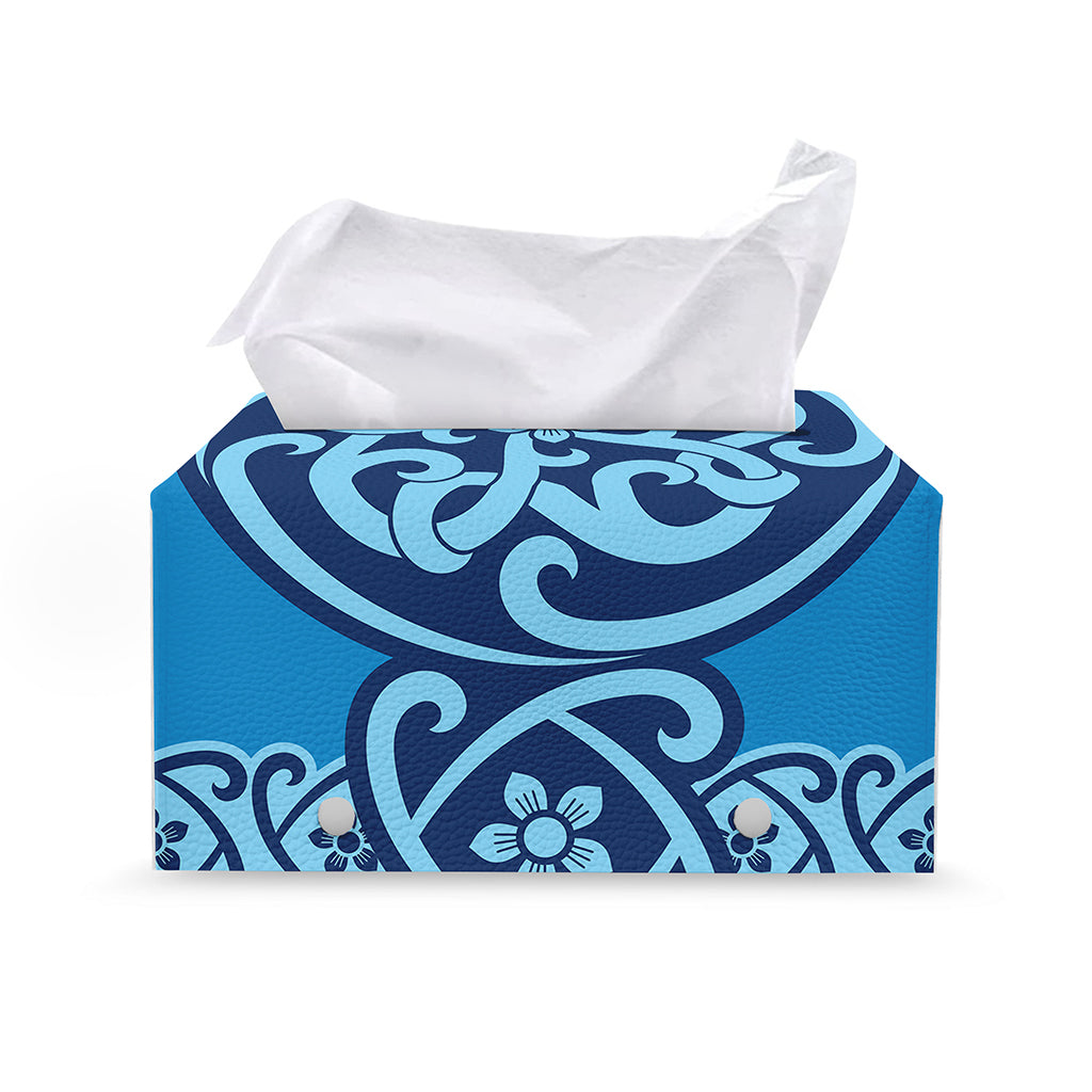 Blue Celtic Symbol Print Leather Tissue Box Cover