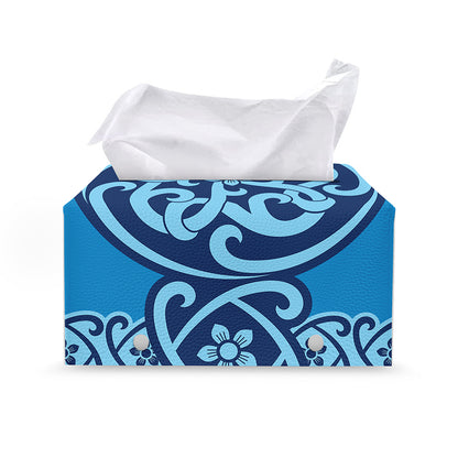 Blue Celtic Symbol Print Leather Tissue Box Cover