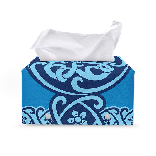 Blue Celtic Symbol Print Leather Tissue Box Cover