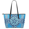 Blue Celtic Symbol Print Leather Tote Bag With Zipper
