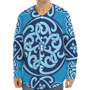 Blue Celtic Symbol Print Long Sleeve Baseball Jersey