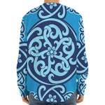 Blue Celtic Symbol Print Long Sleeve Baseball Jersey