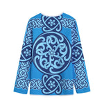 Blue Celtic Symbol Print Long Sleeve Short Coat