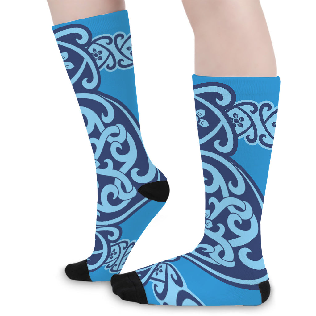 Blue Celtic Symbol Print Long Socks