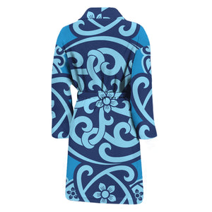 Blue Celtic Symbol Print Men's Bathrobe