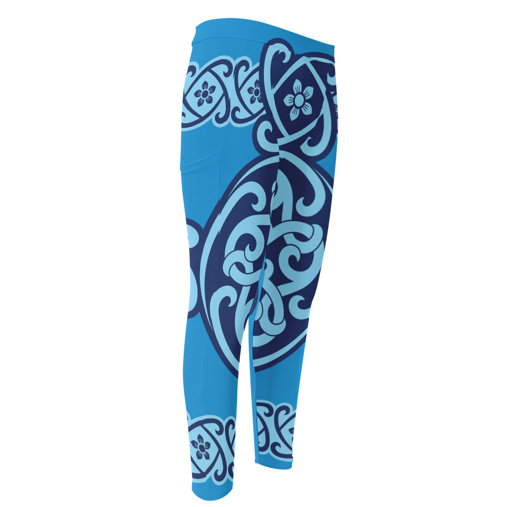 Blue Celtic Symbol Print Men's Compression Pants